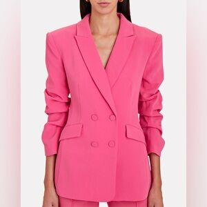 NWT Cinq à Sept Kris Crepe Blazer Jacket Ruched Sleeves Sz 0 pink azalea